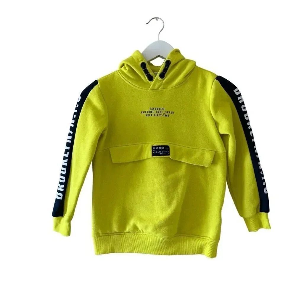 Dopodopo Neon Yellow Boys Cotton Blend Long Sleeves Hooded Sz S